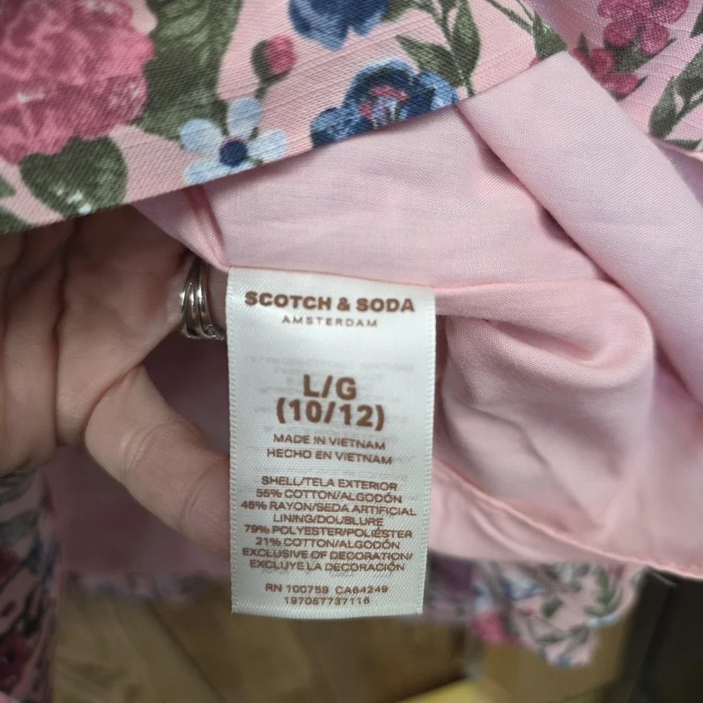 Scotch & Soda Dress Girls 10/12 Pink Floral Ruffle Fit & Flare Party Spring